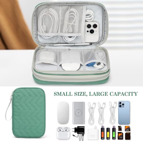 Image of FYY Electronic Organizer, Large Travel Cable Organizer Bag Pouch Electronic Accessories Carry Case Portable Waterproof Double Layers All-in-One Storage Bag for Cable, Cord, Charger, Pattern Green