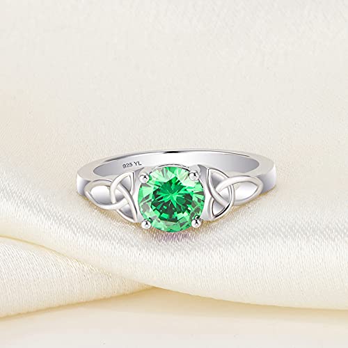 Yl Celtic Knot Rings For Women 925 Sterling Silver Created Emerald 18K White Gold Plated Statement Rings-Size6 #TOP4