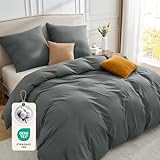 BEDELITE Bettwäsche 155x220 Baumwolle 3teilig - Bettwäsche-Sets Grau mit Reißverschluss, Bettbezug 155x220cm Anthrazit mit 2 Kissenbezüge 80x80 cm, Oeko-TEX Bedding weiche und kuschelige Bettwaren
