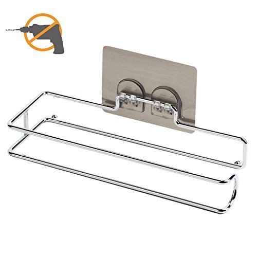 Kitchen Paper Holder Laungda Self-Adhesive Paper Towel Rack Wall Mounted for Kitchen, Chrome 9Inch