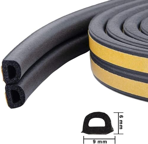 Image of Weather Stripping Seal Strip Tape, Doors Windows Frame Self Adhesive D Type Foam Sealing Tape, 65.6Ft Rubber Soundproof Insulation Cell Foam Stripping, Black (Pack of 3)