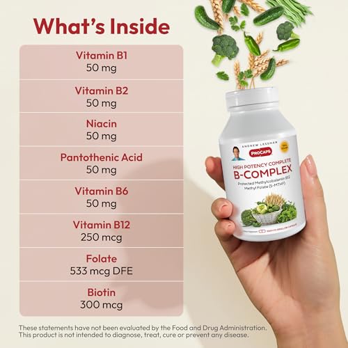 ANDREW LESSMAN High Potency B-Complex 60 Capsules - with High Levels of Folate Complex and Biotin, Promotes Cellular Growth, Energy, Immune Function, Detoxification, Fat Metabolism and More - Thumbnail 3