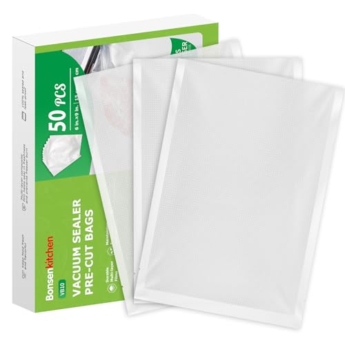 Image of Bonsenkitchen Precut Vacuum Sealer Bags, 50 Pint 6" x 9" Food Sealer Bags, Food Grade, BPA Free, Heavy Duty, Customized Size Vacuum Bags for Vac Storage, Meal Prep or Sous Vide Cooking, VB10