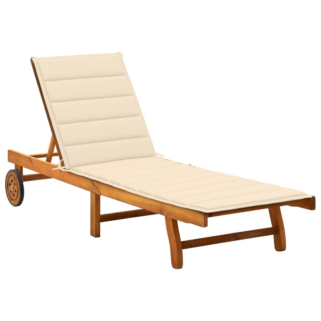 vidaXL Tumbona de Jardín con Cojín Silla Asiento Patio Terraza Balcón Exterior Piscina Playa Cama Plegable Ajustable Madera Maciza de Acacia
