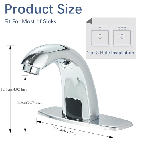 Touchless Bathroom Faucet Automatic Motion Sensor Tap Deck Mount Commercial Smart Faucet with Water Mixer Valve and Control Box Chrome by DanPiang - Image 8