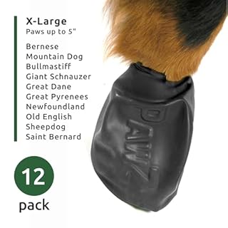 PawZ Rubber Dog Boots for Large Paws - All-Weather Waterproof Dog Shoes, Anti-Slip Traction for Rain, Snow, Mud & Hot Pavement - Pull-On Dog Booties, Black - X-Large (4" +) - Pack of 12