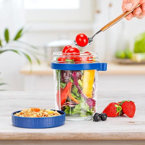 Image of Overnight Oats Containers with Lids and Spoons 350 ml Glass Mason Jars for Overnight Oats Leak Proof Oatmeal Container Great for Cereal Fruit Vegetable Milk Salad Yogurt (random color) (1)