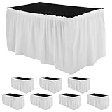 8 Pieces White Plastic Table Skirts 14 Feet x 29 Inch for Rectangle Tables Fitted Tablecloth Disposable Table Cover for Birthday Party, Events, Banquette Baby Shower