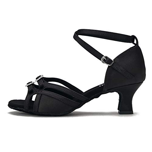 CLEECLI Women's Ballroom Dance Shoes Latin Salsa Dancing Shoes Adjustable Toe Width 2.5 Inch Heel ZB11(8.5,Black-2 Inch Heel) - Thumbnail 4