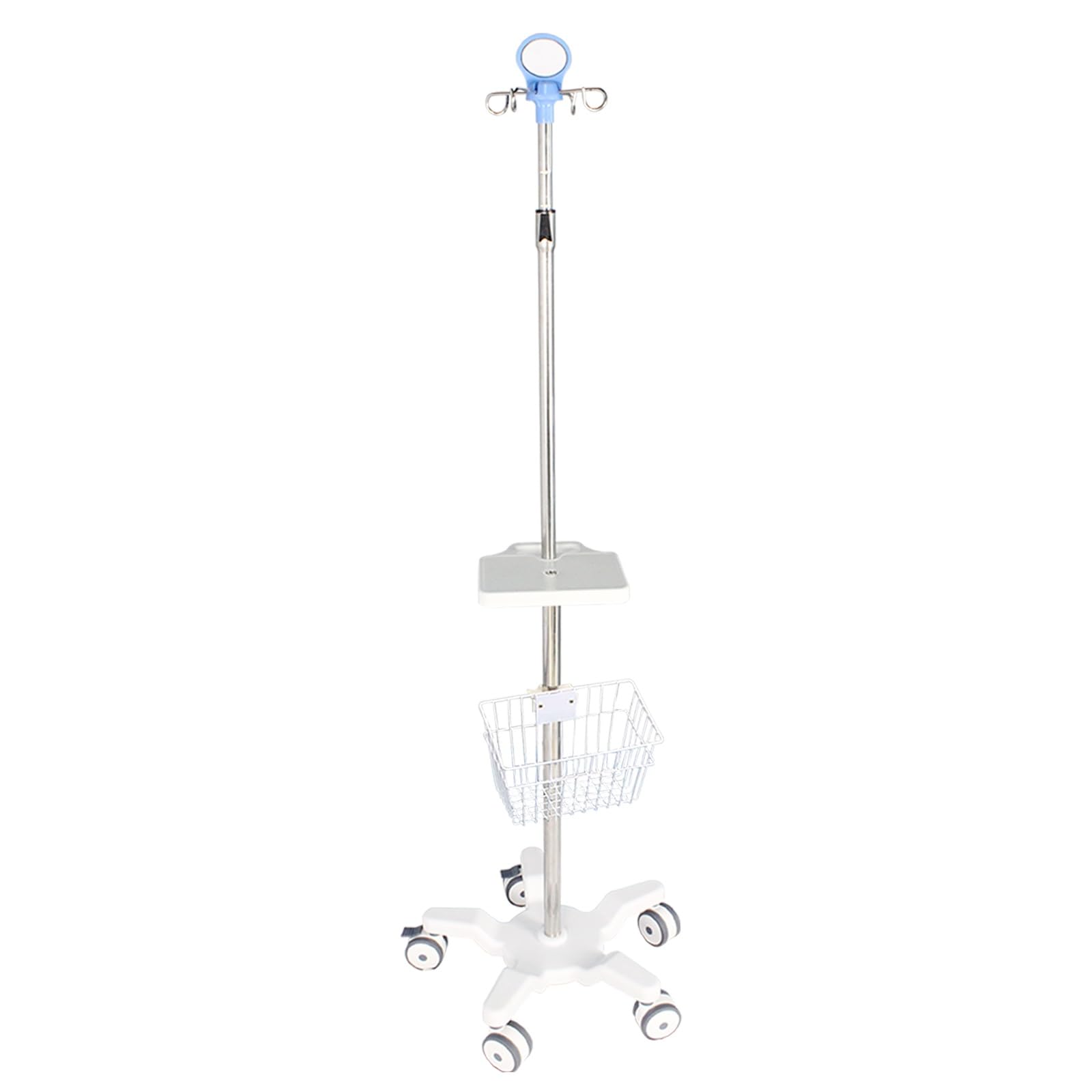 Asta Flebo con Ruote Aste Portaflebo Medicali con 4 Ganci 5 Gambe Regolabili in Altezza per Casa Clinica Ospedaliera(Color:White 2)