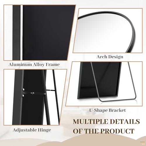 Suidia Arched Full Length Mirror, 76"x44" Floor Mirror Freestanding, Floor Standing Full Body Mirror with Stand for Bedroom, Hanging Mounted for Living Room Cloakroom, Black