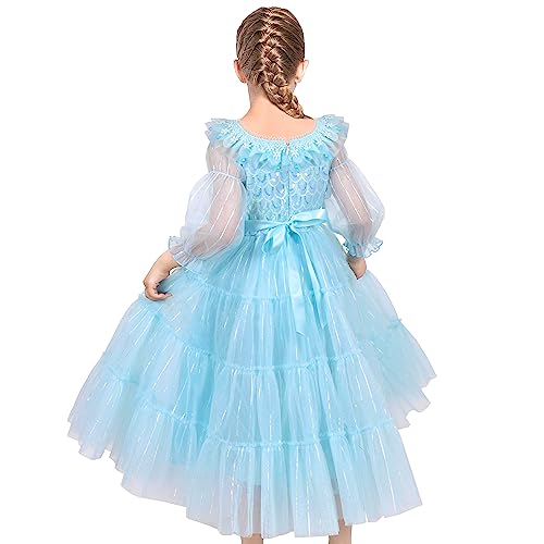 Sunny Fashion Girls Dress Blue Mermaid Princess Party Tulle Mesh Sheer Sleeves4
