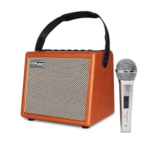 Coolmusic Professional Karaoke Machine Guitar Amplifier with 1 Microphone, Portable Bluetooth Speaker with OTG Supports USB, AUX, Rec, TWS, Party, Rechargeable PA System for Adults/Children