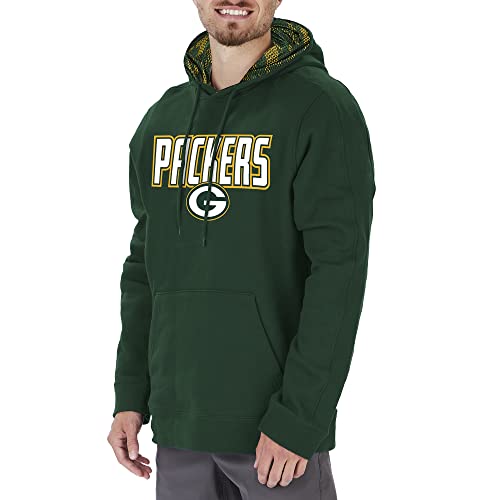 Zubaz Men's NFL Team Color, Primary Logo Hooded Hoodie with Viper Print Details, Green Bay Packers, Large