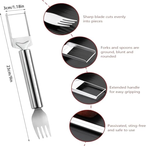 Image of 2-in-1 Watermelon Cutter & Fork Slicer, Stainless Steel Fruit Cutter Tool, Portable Watermelon Slicer Fork for Home, Kitchen, Camping & Party Use