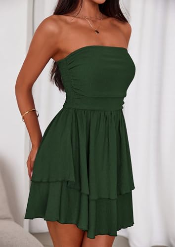 Image of PRETTYGARDEN Women's 2026 Summer Strapless Tube Mini Dress Off Shoulder Smocked Ruffle A Line Flowy Short Party Club Dresses
