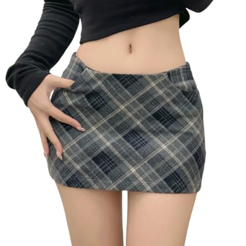 Womens Sexy Low Waisted Plaid Pencil Skirt Bodycon Fit Mini Skirt with Lining Shorts2