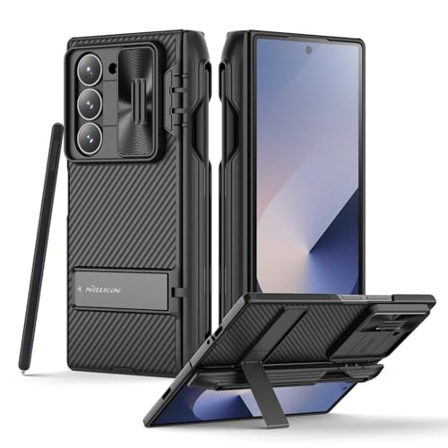 Image of Nillkin Samsung Galaxy Z Fold 6 Case with S Pen Holder & Hinge Protection [Metal Kickstand] [Slide Camera Cover] CamShield Pro Slim Protective Case for Galaxy Z Fold 6 5G (Deep Black)