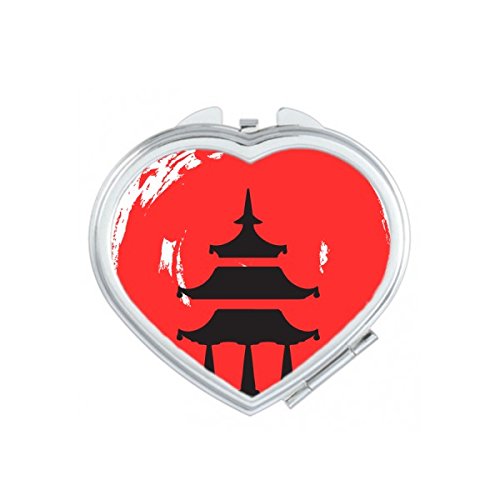 Miroir de poche compact japonais avec motif temple rouge et noir pour retouches