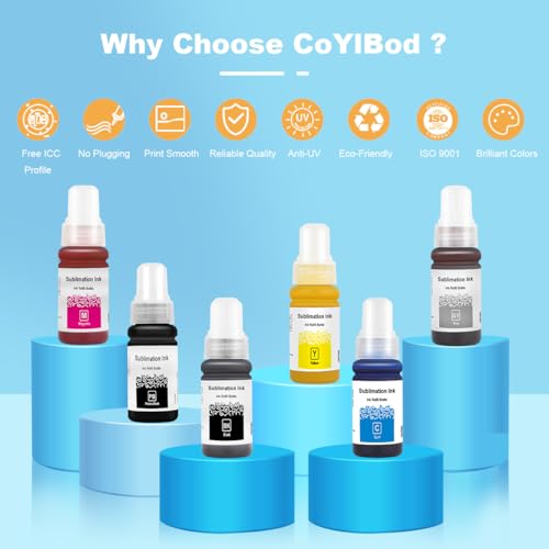 CoYlBod Tinta de sublimação recarregável de 6 x 70 ml para impressoras Epson ET-8550 ET-8500 Superta