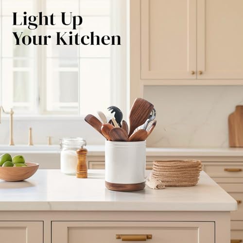 DOWAN 7.6" 360° Rotating Utensil Holder, Kitchen Utensil Holder for Countertop,Large Ceramic Utensil Crock for Kitchen Counter, Protection Cork Bottom, White by DOWAN - Image 5