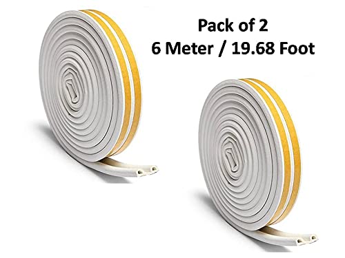 Image of Breewell D Shaped (Yellow & White) Self-Adhesive Epdm Doors and Windows Foam Seal Strip Rubber Weatherstrip 6 Meter (2 X 3 M = 6 Meter)-Pack of 2