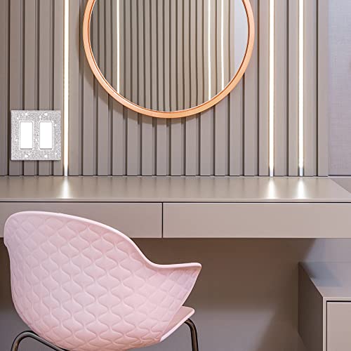 Wall Plate Light Switch Cover Or Outlet Cover, Standard Size 4.50" X 4.57", Dengduoduo Silver Rhinestones Bling Double Light Switch Plate For Electrical Outlet For Bedroom Accessories Home Decor #TOP4