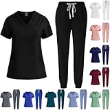 LIKEOULI scrub pants for women Scrubs for Women Set Stretch V-Neck Scrub Tops Jogger Pant Nursing Uniforms Scrubs Sets Breathable Casual Outfits jogger scrubs for women