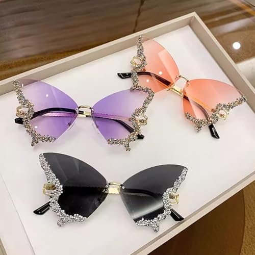 Elegant Butterfly Sunglasses for Women, Diamond Rimless Sunglass, Gradient Butterfly Shaped Sunglasses4