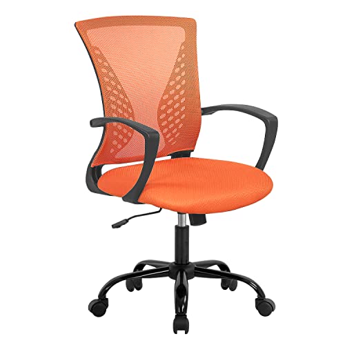 Chaise de bureau en maille avec appui lombaire, accoudoir, pivotant, réglable et ergonomique, pour adultes (Orange) Cover