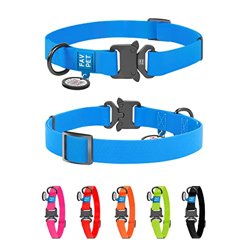 FAVPET Wasserabweisendes Hundehalsband - verstellbares Halsband für große, kleine und mittlere Hunde - robuste Halsbänder mit Metallverschluss und QR-Code - Bunte Hundehalsbänder (S, Blau) Cover