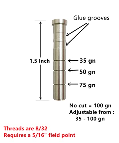 Zoeko Stainless-Steel Arrow Inserts Suitable For Id .244" Carbon Arrows 5/16" Field Points, Cuttable From 35-100 Grain (A Dozen) (1#)… #TOP1