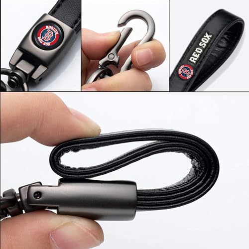 Image of Car Keychain Keyring for Boston Red Sox Baseball Fans,Boston Red Sox Accessories Women /Men's Keychains for Vehicles,Leather Key Ring Lanyard Car Key Fob Holder,Key Fob Keyring Replacement
