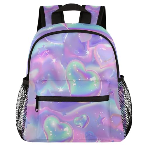 Peaom Iridescent Love Heart Toddler Backpack for Boys Girls Kids Pink Mini Backpacks Casual Daypack Preschool Kindergarten Bookbag Travel Backpack