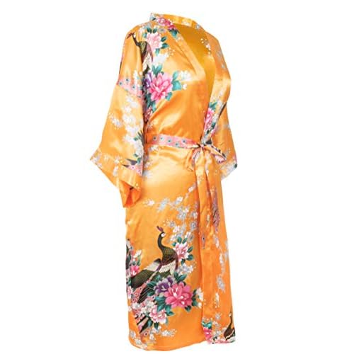 Kimono de CC Collections 16 Colores Shipping Bata de Vestir túnica lencería Ropa de Noche Prenda Despedida de Soltera (Naranja pavo real)