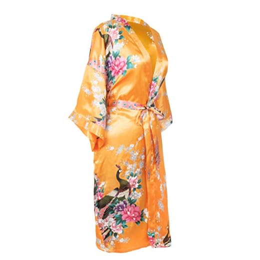 Kimono de CC Collections 16 Colores Shipping Bata de Vestir túnica lencería Ropa de Noche Prenda Despedida de Soltera (Naranja pavo real)