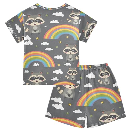ALAZA Raccoon Rainbow Cloud Star Pajamas Short Sleeve 2 Piece Sleepwear Top and Bottom Pajama Set Unisex2