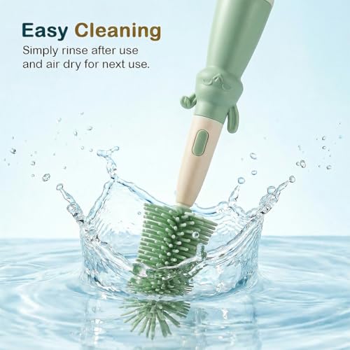 Image of TONY STARK Baby 3-in-1 Silicone Bottle Cleaning Brush Set | 360 Rotatable Handle, BPA-Free Soft Bristles for Cleaning Bottles, Nipples & Pacifiers Safely (Green)