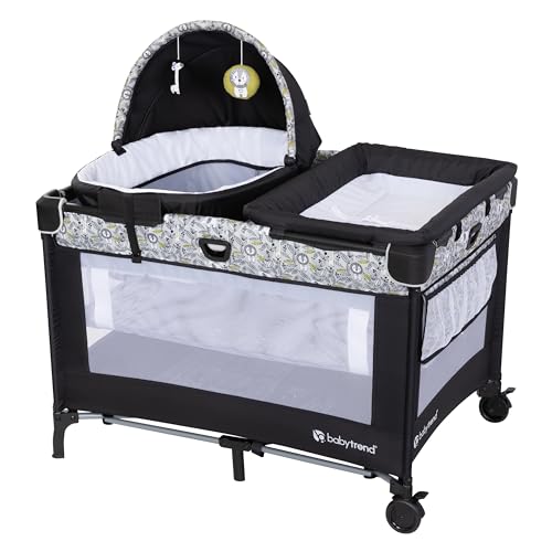 Image of Baby Trend Nursery Den Playard with Snooze Pod and Flip Over Changer, Hidden Jungle Trio