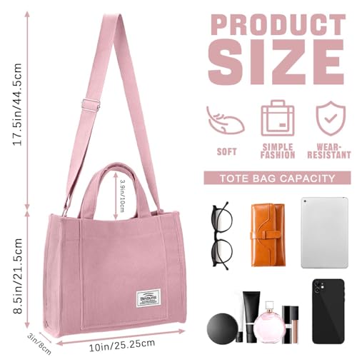 Image of Corduroy Tote Bag for Women Small Satchel Bag Mini Tote Bag Aesthetic Crossbody Handbag - School Work Travel Shopping