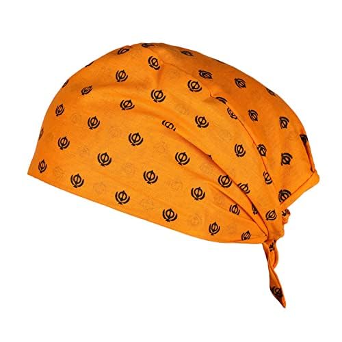Sikh Patka Khanda Printed Cotton Adjustable Patka, Bandana, Skull Cap for Men & Women Kids Patka Pack Of 1, Orange