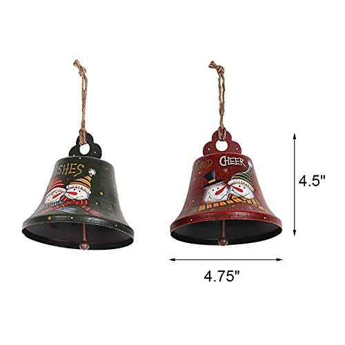 Veclotch Christmas Bell Hanging Ornament Set Of 2,Rustic Christmas Tree Snowman Decoration Metal Jingle Bell Ornament Wall Door Hanging Decoration Party Decor Xmas Gifts (L) #TOP5