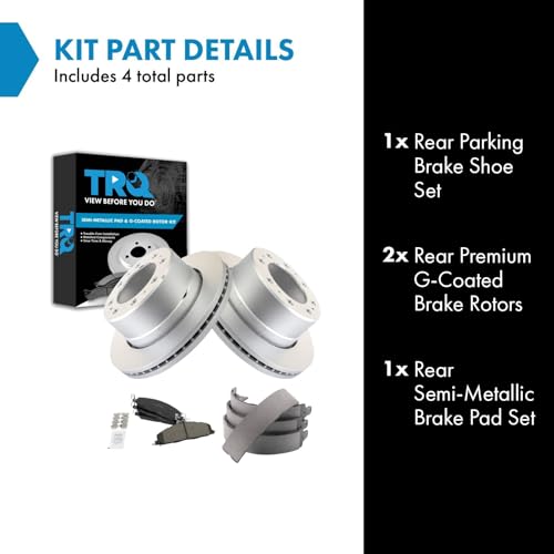 Image of TRQ Rear Brake Pad & Rotor Kit Parking Brake Shoe Set Semi-Metallic Compatible with 2009-2010 Dodge Ram 2500, 3500 2011-2018 Ram 2500 3500