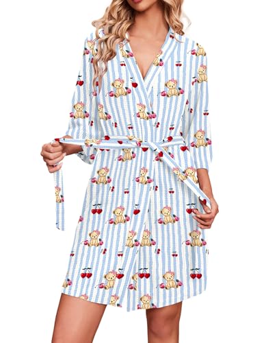 Image of Ekouaer Robes for Women Waffle Knit Bathrobe Soft Lightweight Knee Length Loungewear S-XXL