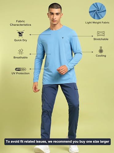 Image of TECHNOSPORT Men's Slim Fit Full Sleeve Crew Neck T-Shirt, COTFLEX Quick Dry Moisture Wicking Stretchable Sports Gym and Casual Wear