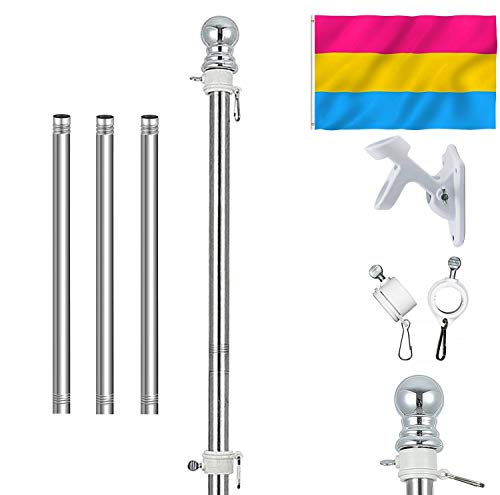HOME RIGHT Pride Flag with Pole,6 FT Flag Pole & Bracket-Flagpoles for 3 x 5 Flags Holder for House & Outdoor,Flag Pole with Flag(White Flag Pole kit+ Pansexual Pride Flag)