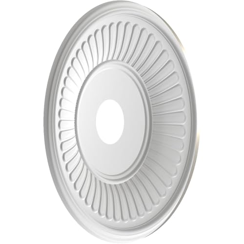 Image of Ekena Millwork CMP19BEBAL Berkshire Thermoformed PVC Ceiling Medallion (Fits Canopies up to 8 3 /8 inch), 19 inchOD x 3 1 /2 inchID x 1 inchP, Bright Coat Aluminum