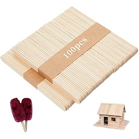 ouyili 100 Stücke Eisstiele aus Holz, Natur Holzstäbchen Eis Stiel, Holzstäbe Holzstab Holzstiele Holzspatel Holzstiel Breit Popsicle Sticks Eisstiel Bastelholzstäbe Holzmundspatel Bastelstäbchen Cover