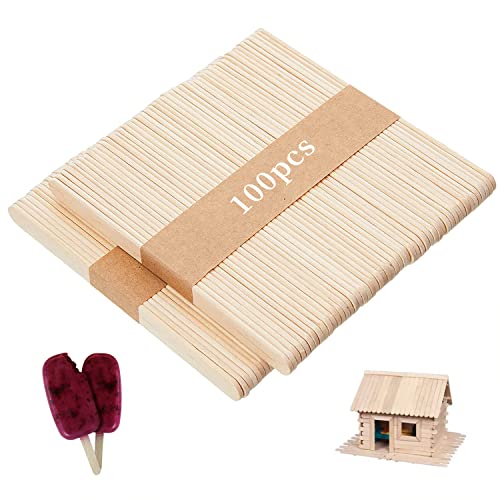 ouyili 100 Stücke Eisstiele aus Holz, Natur Holzstäbchen Eis Stiel, Holzstäbe Holzstab Holzstiele Holzspatel Holzstiel Breit Popsicle Sticks Eisstiel Bastelholzstäbe Holzmundspatel Bastelstäbchen Cover