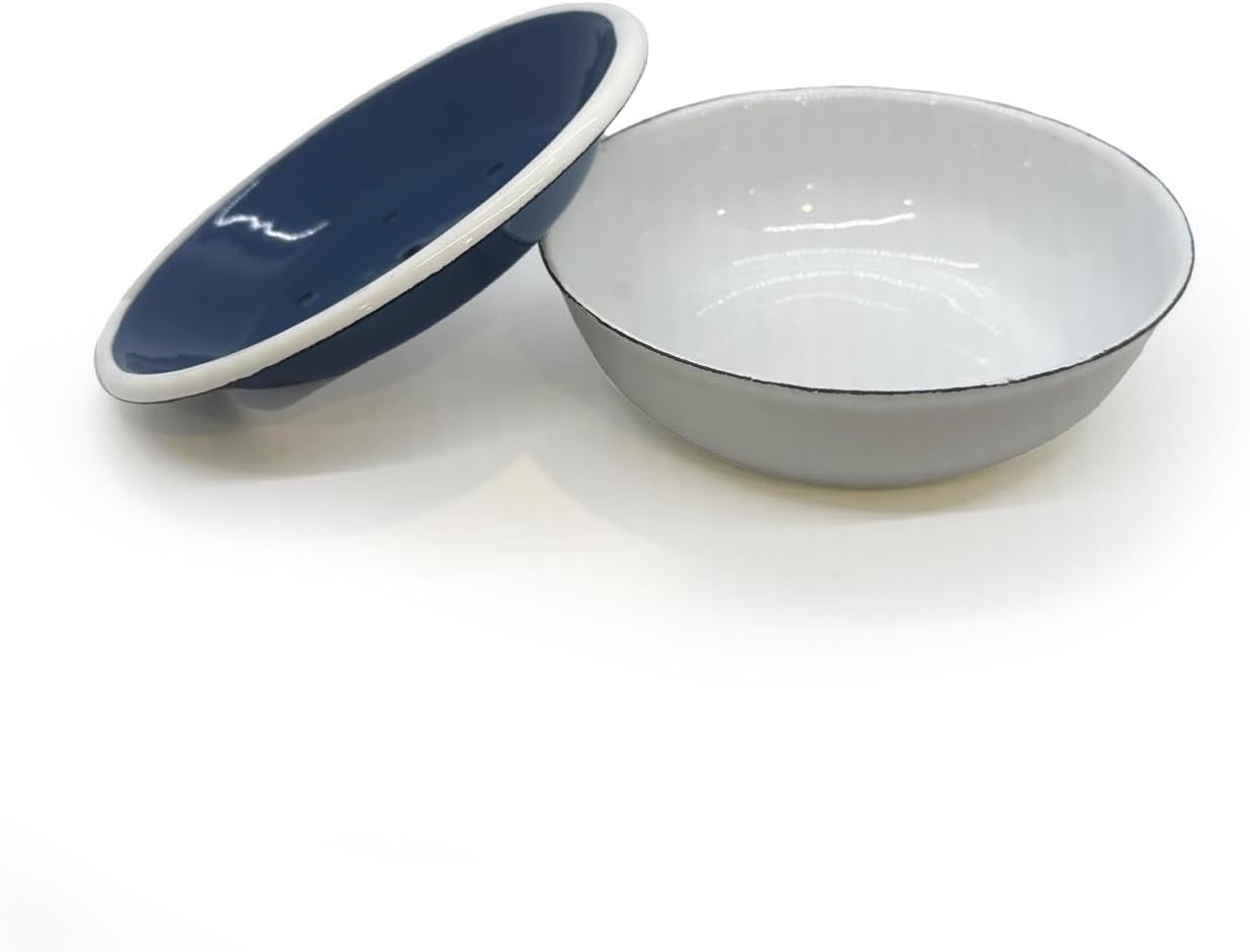 Soap Dish - Blue and White Enamel, 2 Piece